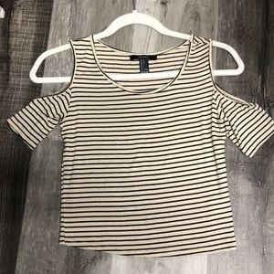 Striped cold shoulder crop top